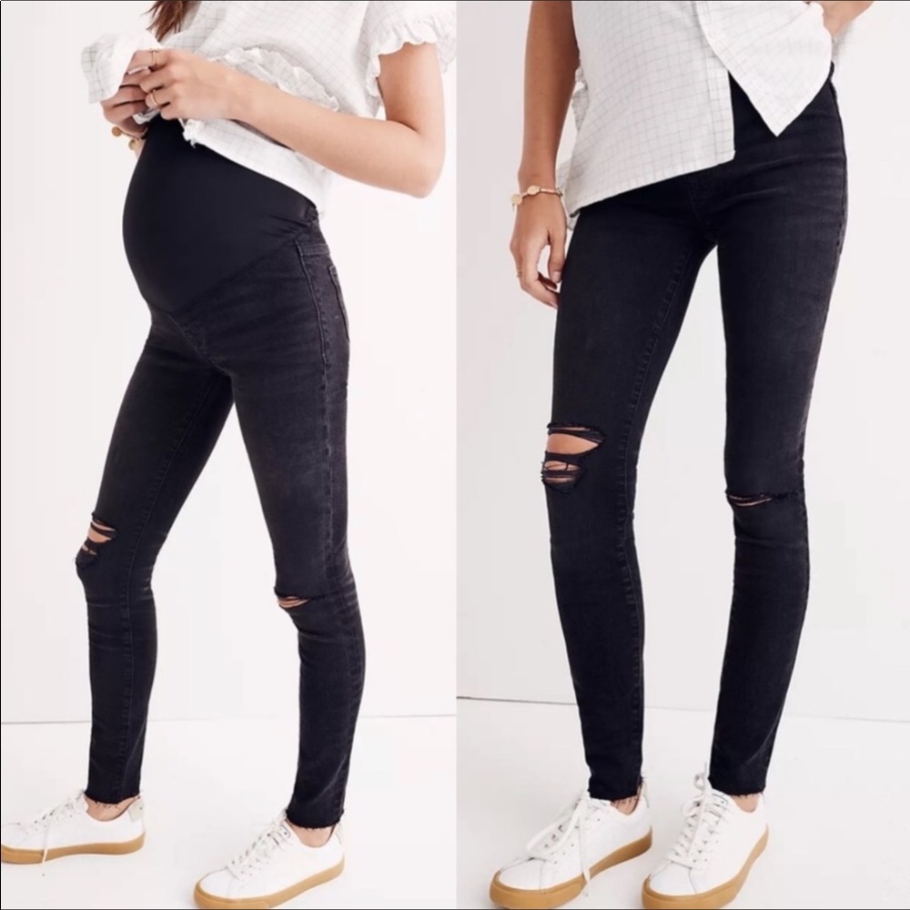 Madewell Over the Belly Skinny Distressed Jeans. Washed Black Sz. 30